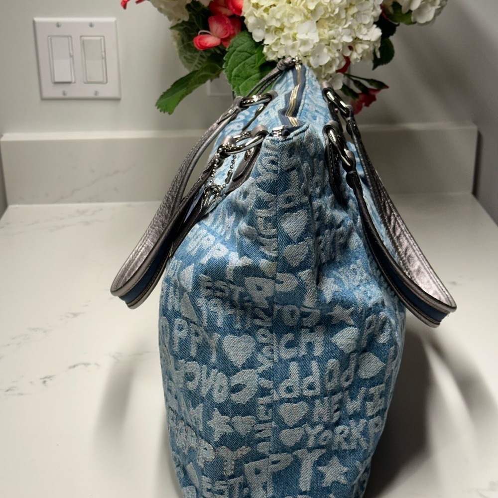 Coach 16988 Poppy Denim Blue and Silver Tote Shoulder Bag - Picture 8 of 16